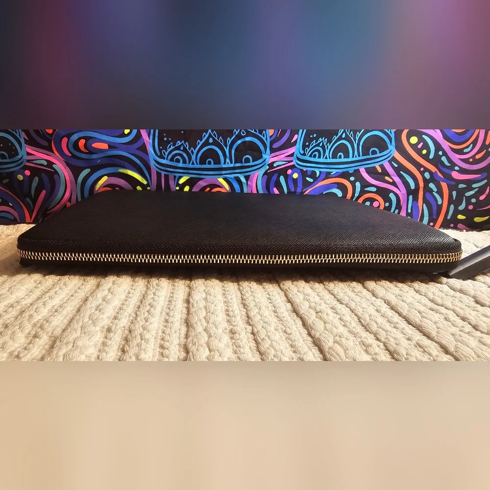 Kate Spade New York Zippered Black Saffiano Leather Laptop Sleeve
